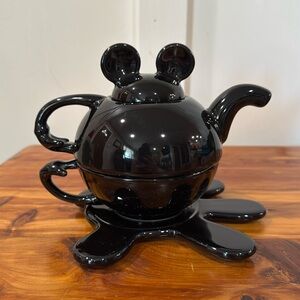 Disney Thailand Mickey Mouse Tea For One Black Pot Mug And Hand Set